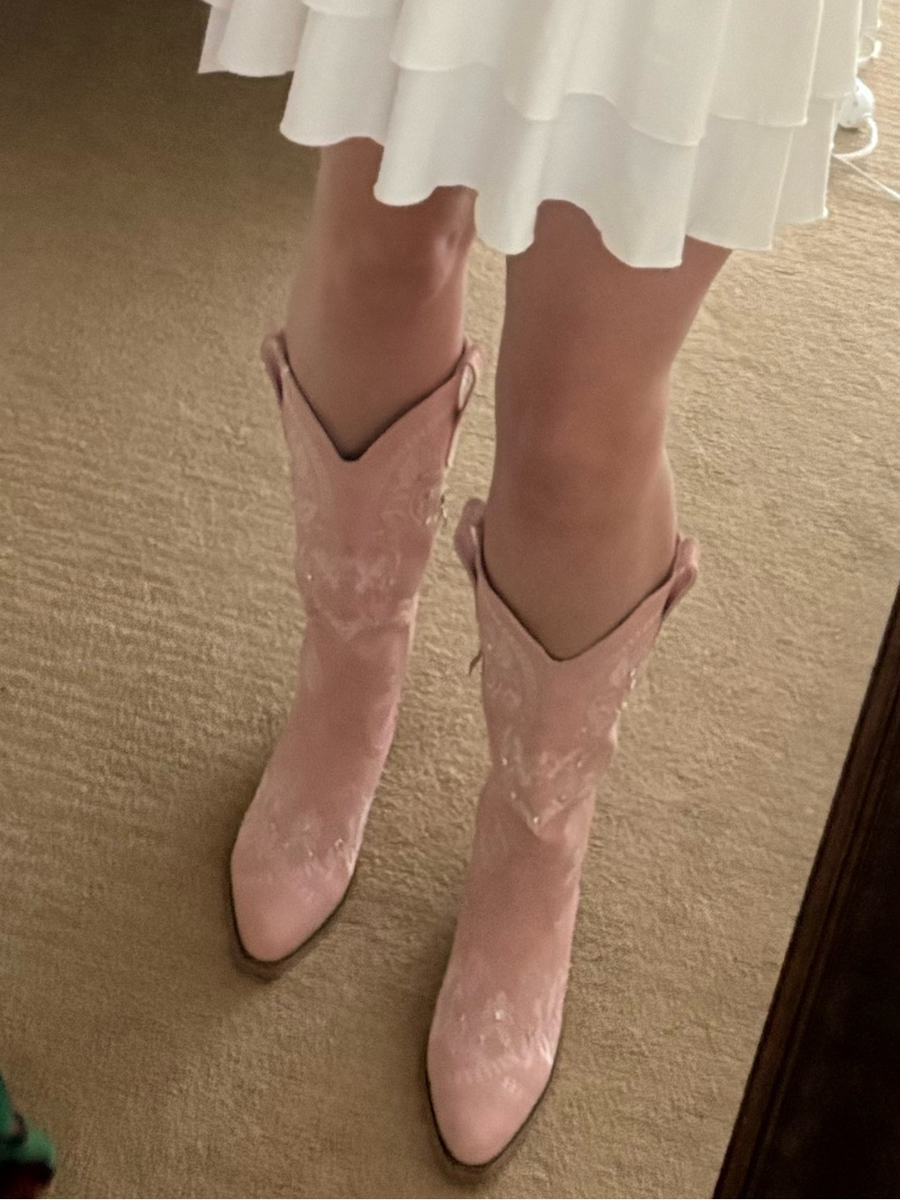 Embroidered Pink Western Heeled Boots for Women